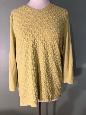 Women's Talbots Yellow V-Neck Sweater XL 100% Cotton